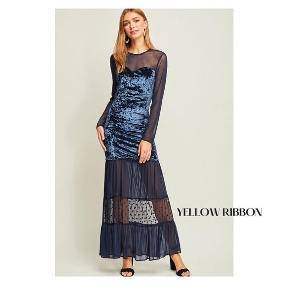 NEW entro Mesh Maxi Dress with Velvet Body Detail - Picture 5 of 5